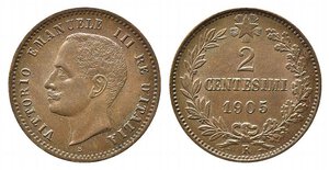 obverse: Vittorio Emanuele III (1900-1943). 2 Centesimi 1905 