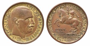 obverse: Vittorio Emanuele III (1900-1943). Esposizione di Milano 1928. Buono da 2 lire. Cu dorato. Gigante 1. BB