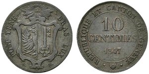 obverse: SVIZZERA. Ginevra - Geneve. MI 10 centimes 1847 KM 134 BB+