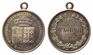obverse: MONCALIERI. R. Collegio Carlo Alberto dei PP. Barnabiti - medaglia incisa 1908 Ag (22,4 g - 36,7 mm). qFDC
