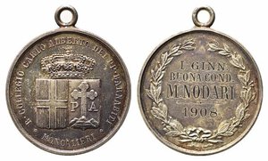 obverse: MONCALIERI. R. Collegio Carlo Alberto dei PP. Barnabiti - medaglia incisa 1908 Ag (22,4 g - 36,7 mm). qFDC