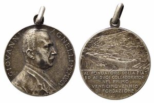 obverse: PERSONAGGI. Medaglia 1924 Giovanni Agnelli fondatore della FIAT. AE argentato ? (9,86 g - 28 mm). Coniazione Johnson. SPL  
