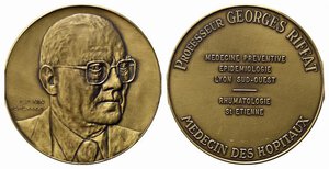 obverse: PERSONAGGI. Professeur Georges Riffat (medico). Medaglia 1991 AE dorato (143 g - 68 mm). SPL