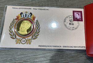 reverse: BELGIO. Medaglia 1980 L Enveloppe Numismatique Premier-Jour d Emission en l honner du 50ème anniversaire de S.M.le Roi Baudouin. FDC