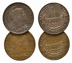 obverse: FRANCIA. Lotto di 2 monete da 1 centime. SPL-FDC