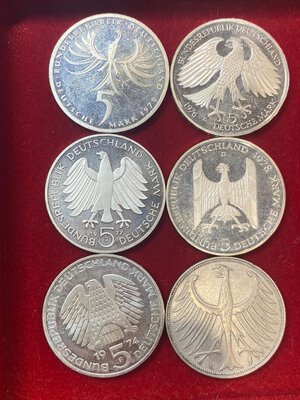 obverse: GERMANIA. Lotto di 6 monete da 5 marchi Ag. SPL-FDC