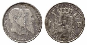 obverse: BELGIO. Leopoldo II (1865-1909)1 Franc 1880 raro Ag. KM#38. Da montatura. B/MB