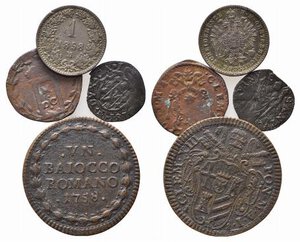 obverse: ZECCHE ITALIANE. Lotto di 4 monete (Clemente XIII Baiocco 1758; Castro quattrino; Clemente VIII quattrino 1600; Milano 1 kreuzer 1858). MB-BB