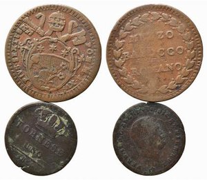 obverse: ZECCHE ITALIANE. Lotto di 2 monete (Napoli tornese 1854, Roma mezzo baiocco Pio VI). MB-BB