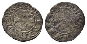 obverse: L AQUILA. Renato d Angiò (1435-1442). Quattrino Mi (0,64 g). Croce patente con giglio nel primo quarto - R/Leone volto a sinistra. D Andrea-Andreani 62-66. MB