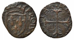 obverse: L AQUILA. Carlo VIII di Francia (1495). Cavallo AE (0.98 g). Scudo coronato di Francia. R/croce patente tripartita. D Andrea-Andreani 135; CNI 45. MB