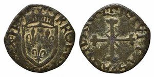 obverse: L AQUILA. Carlo VIII di Francia (1495). Cavallo AE (1.63 g). Scudo coronato di Francia. R/croce patente Mauriziana radiata. D Andrea-Andreani 131-132. BB