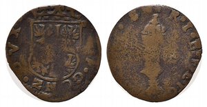 obverse: BOZZOLO. Scipione Gonzaga (16313-1670). Soldo (tipo Mantova) con reliquiario. AE (1,45 g). Bignotti 45; MIR 85. MB