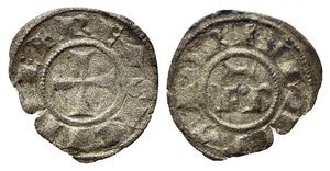 obverse: BRINDISI o MESSINA. Federico II (1197-1250). Mezzo denaro (con  F R) Mi (0,38 g). F R nel campo - R/Croce patente. Sp.110 - R. qBB 