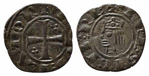 obverse: BRINDISI o MESSINA. Federico II (1197-1250). Denaro Mi (0,61 g). Croce con tre globetti nei quarti (2° e 3°) - R/Testa coronata a sinistra. Sp.113. SPL