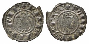 obverse: BRINDISI o MESSINA. Federico II (1197-1250). Denaro Mi (0,60 g). Testa coronata a destra - R/Aquila. Sp.126. BB-SPL
