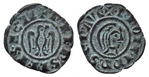 obverse: BRINDISI o MESSINA. Federico II (1197-1250). Denaro Mi (0,92 g). Testa nuda a destra. - R/Aquila. Sp.128. BB+