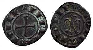obverse: BRINDISI o MESSINA. Federico II (1197-1250). Denaro Mi (0,64 g). Aquila volta a destra - R/Croce patente. Sp.133. BB+