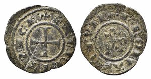 obverse: BRINDISI o MESSINA. Federico II (1197-1250). Mezzo denaro Mi (0,41 g). IP nel campo - R/croce patente. Sp.138 - R. BB+