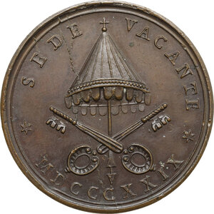 obverse: Sede Vacante (1829). Medaglia emessa dal Governatore di Roma e Vice Camerlengo Mosignore Benedetto Cappelletti