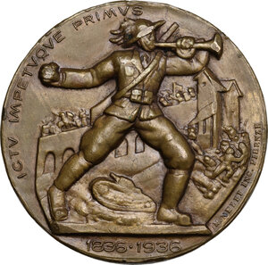reverse: Alessandro La Marmora (1799-1855). . Medaglia 1936 per il centenario dell istituzione del Corpo dei Bersaglieri