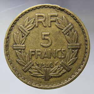 obverse: FRANCIA 5 FRANCS 1940 LAVRILLIER BRONZE ALLUMINIUM QBB *COLPETTO