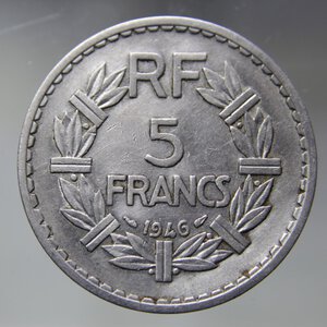 obverse: FRANCIA 5 FRANCS 1946 LAVRILLIER ALLUMINIUM SPL+