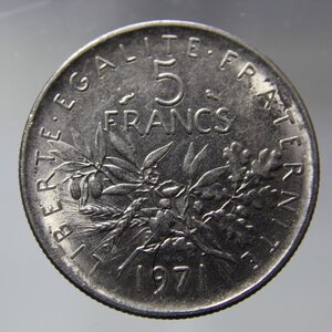 obverse: FRANCIA 5 FRANCS 1971 SEMEUSE NICKEL FDC