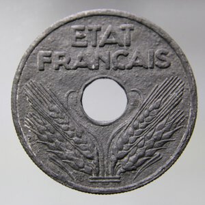 reverse: FRANCIA 20 CENTIMES 1942 LOURDE ZINC SPL