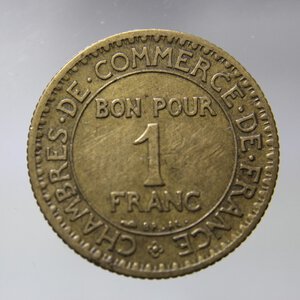 obverse: FRANCIA 1 FRANC 1921 CHAMBRE DE COMMERCE BA QBB