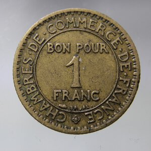obverse: FRANCIA 1 FRANC 1925 CHAMBRE DE COMMERCE BA QBB