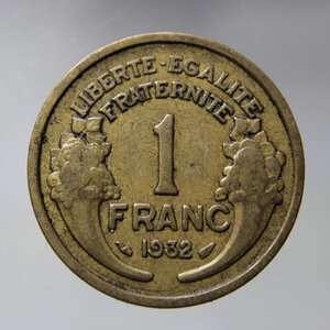 obverse: FRANCIA 1 FRANC 1932 MORLON BA-BB