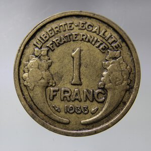 obverse: FRANCIA 1 FRANC 1933 MORLON BA-BB