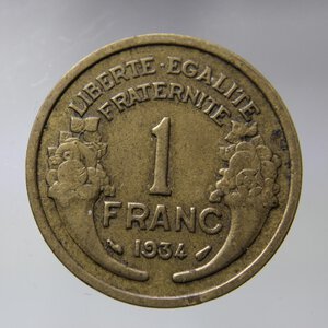 obverse: FRANCIA 1 FRANC 1934 MORLON BA QBB