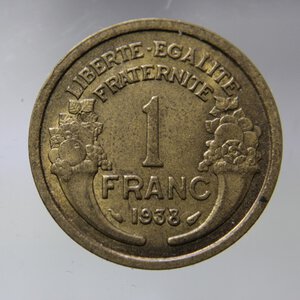 obverse: FRANCIA 1 FRANC 1938 MORLON BA FDC