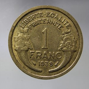 obverse: FRANCIA 1 FRANC 1939 MORLON BA-BB+