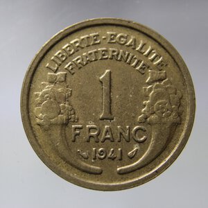 obverse: FRANCIA 1 FRANC 1941 MORLON BA-BB *PULITO