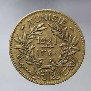 reverse: TUNISIA PROTETTORATO FRANCESE BON POUR 1 FRANC 1921 AH 1340 BA-BB