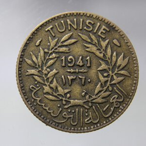 reverse: TUNISIA PROTECTORAT FRANCAISE BON POUR 1 FRANC 1941 AH 1360 BA-QBB