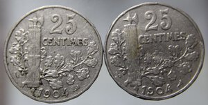 obverse: FRANCIA 2 MONETE DA 25 CENTIMES 1904 COPPERNICKEL MED. QBB\BB
