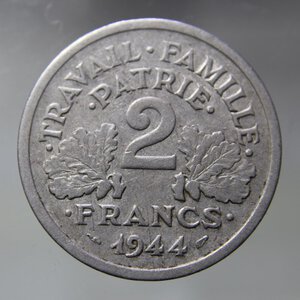 obverse: FRANCIA 2 FRANC 1944 C FRANCISQUE ALLUMINIUM BB+