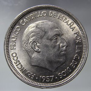 reverse: SPAGNA FRANCISCO FRANC CAUDILLO 50 PESETAS 1957 *58* COPPERNICKEL FDC