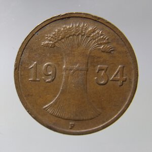 reverse: GERMANIA 1 REICHSPFENNIG 1934 F CU SPL