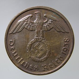 reverse: GERMANIA 2 REICHSPFENNIG 1938 A CU FDC PARZ. ROSSO