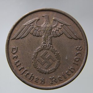 reverse: GERMANIA 2 REICHSPFENNIG 1938 A CU FDC PARZ. ROSSO
