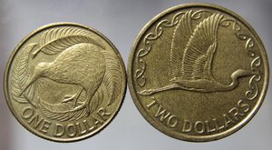 obverse: NUOVA ZELANDA ELIZABETH II COPPIA DA 1 E 2 DOLLARI 1990\1991 BA MED. BB\QFDC