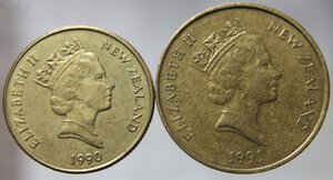 reverse: NUOVA ZELANDA ELIZABETH II COPPIA DA 1 E 2 DOLLARI 1990\1991 BA MED. BB\QFDC