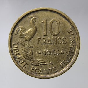 obverse: FRANCIA QUARTA REPUBBLICA 10 FRANCS 1955 GUIRAUD BA RIF. GADOURY 198 QSPL