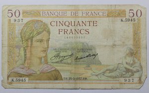 obverse: FRANCIA 50 FRANCS 1937 COME DA FOTO