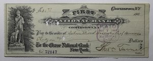 obverse: USA ASSEGNO BANCARIO INCASSATO THE FIRST NATIONAL BANK 1904 COME DA FOTO-NC